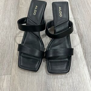 ALDO Black Double-Strap Square-Toe Mules